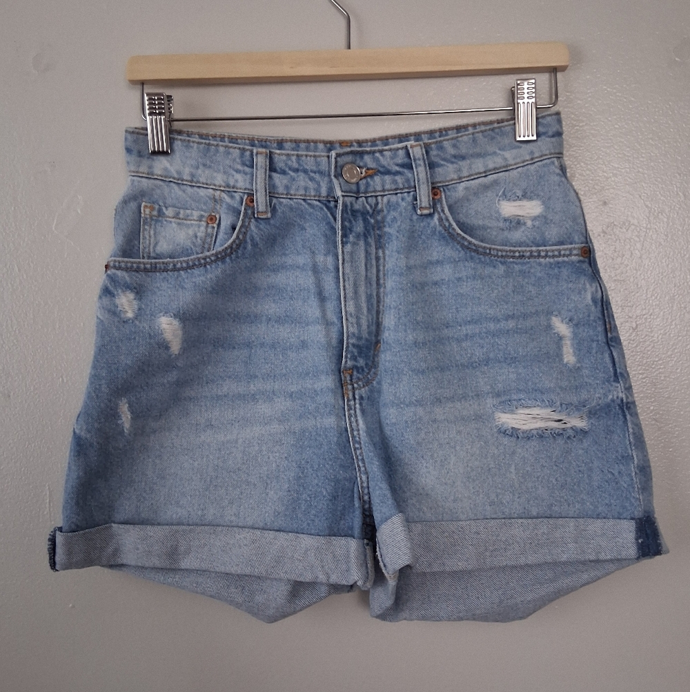 H&M Blue Mom Jean Shorts Ultra High Waist Cotton